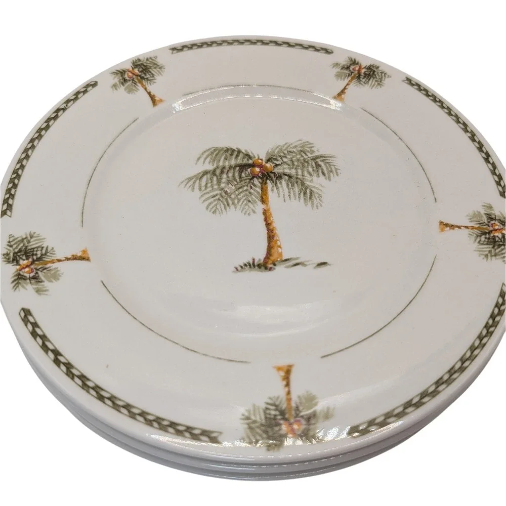 Gibson Dessert Salad Plate‎ Palm Tree Bahama Bay Tropical Vintage Set of Four